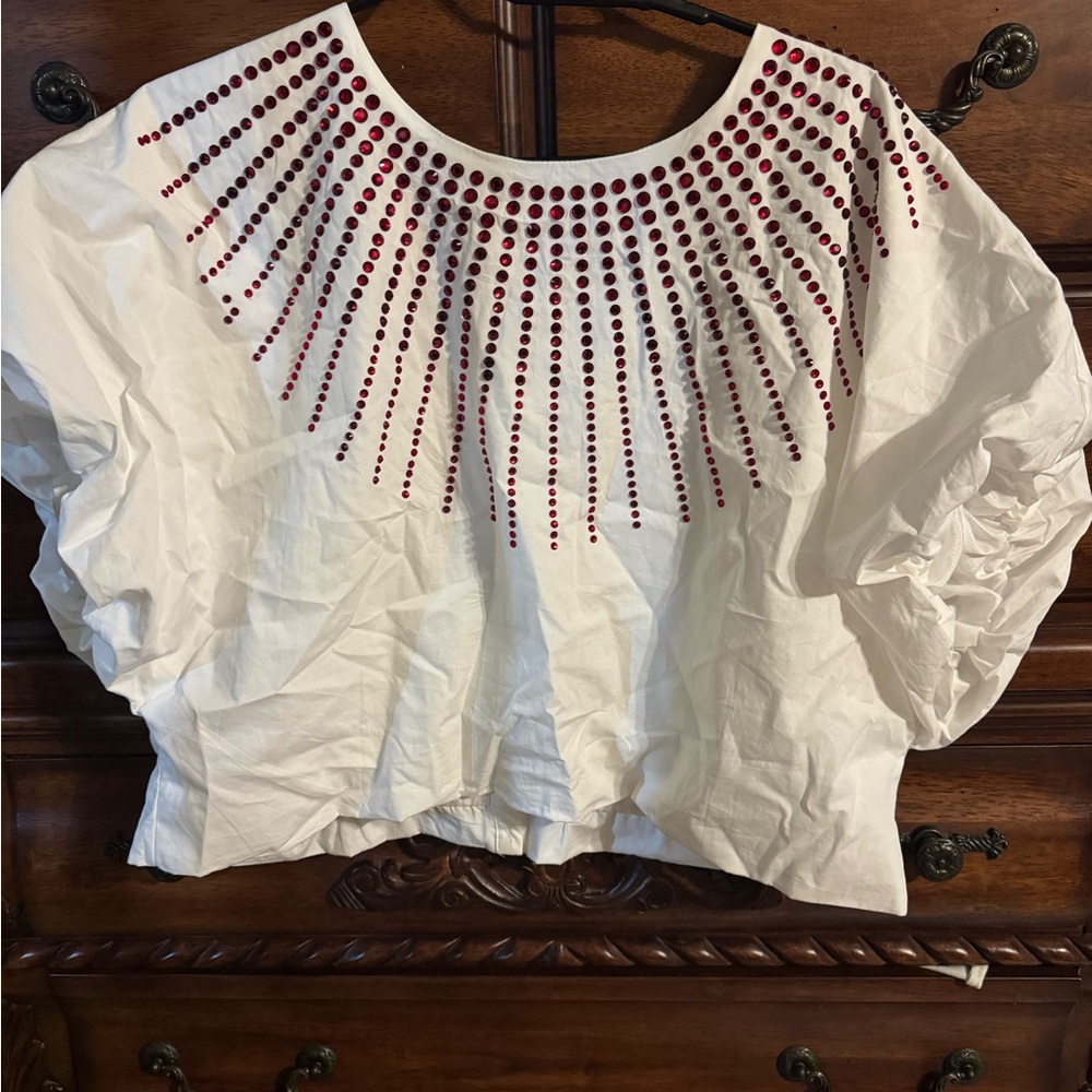 QUEEN OF SPARKLES White Embellished Crop Blouse